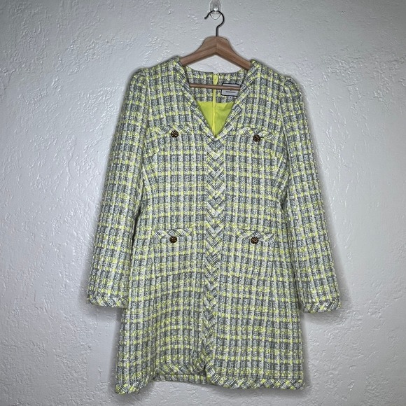 Tuckernuck Dresses & Skirts - Tuckernuck Yellow and Gray Plaid Tweed V-Neck Mini Dress Long Sleeve Size S